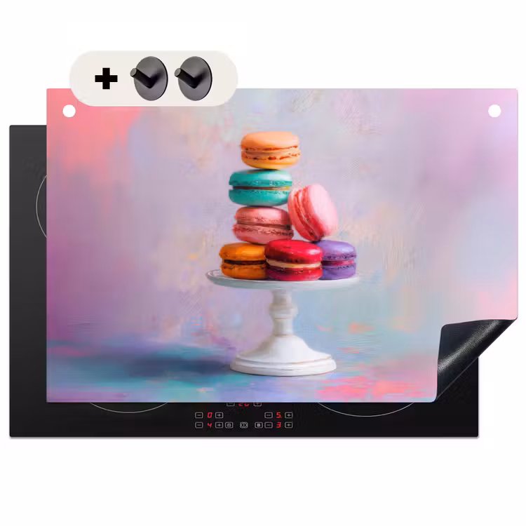Inductie beschermer en spatscherm (2in1) - Macarons - Schaal - Pastel - Kleurrijk — 1