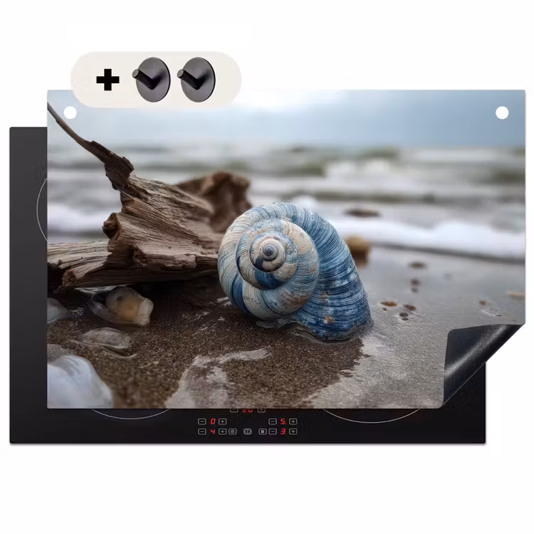 Inductie beschermer en spatscherm (2in1) - Schelp - Strand - Blauw - Zee — 1