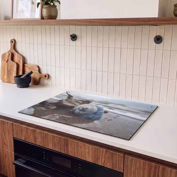 Inductie beschermer en spatscherm (2in1) - Schelp - Strand - Blauw - Zee — 3