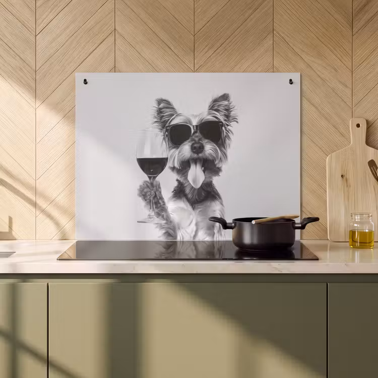 Inductie beschermer en spatscherm (2in1) - Hondje - Wijnglas - Zonnebril - Enthousiast — 2
