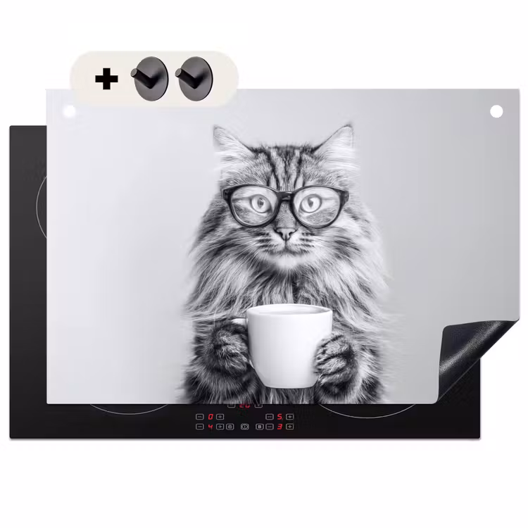 Inductie beschermer en spatscherm (2in1) - Kat - Bril - Mok - Pluizig — 1