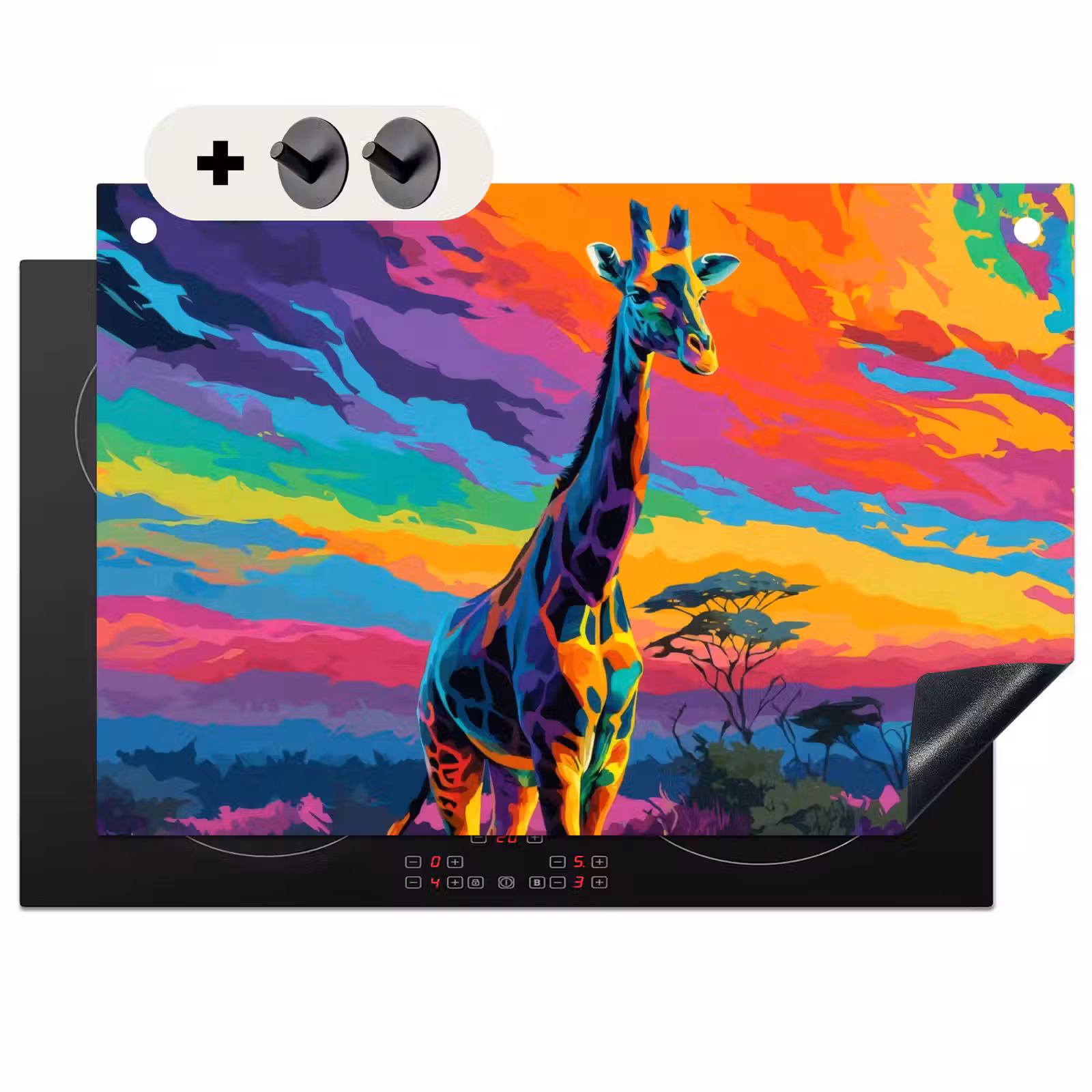 Inductie beschermer en spatscherm (2in1) - Giraffe - Savanna - Lucht - Gekleurd — 1