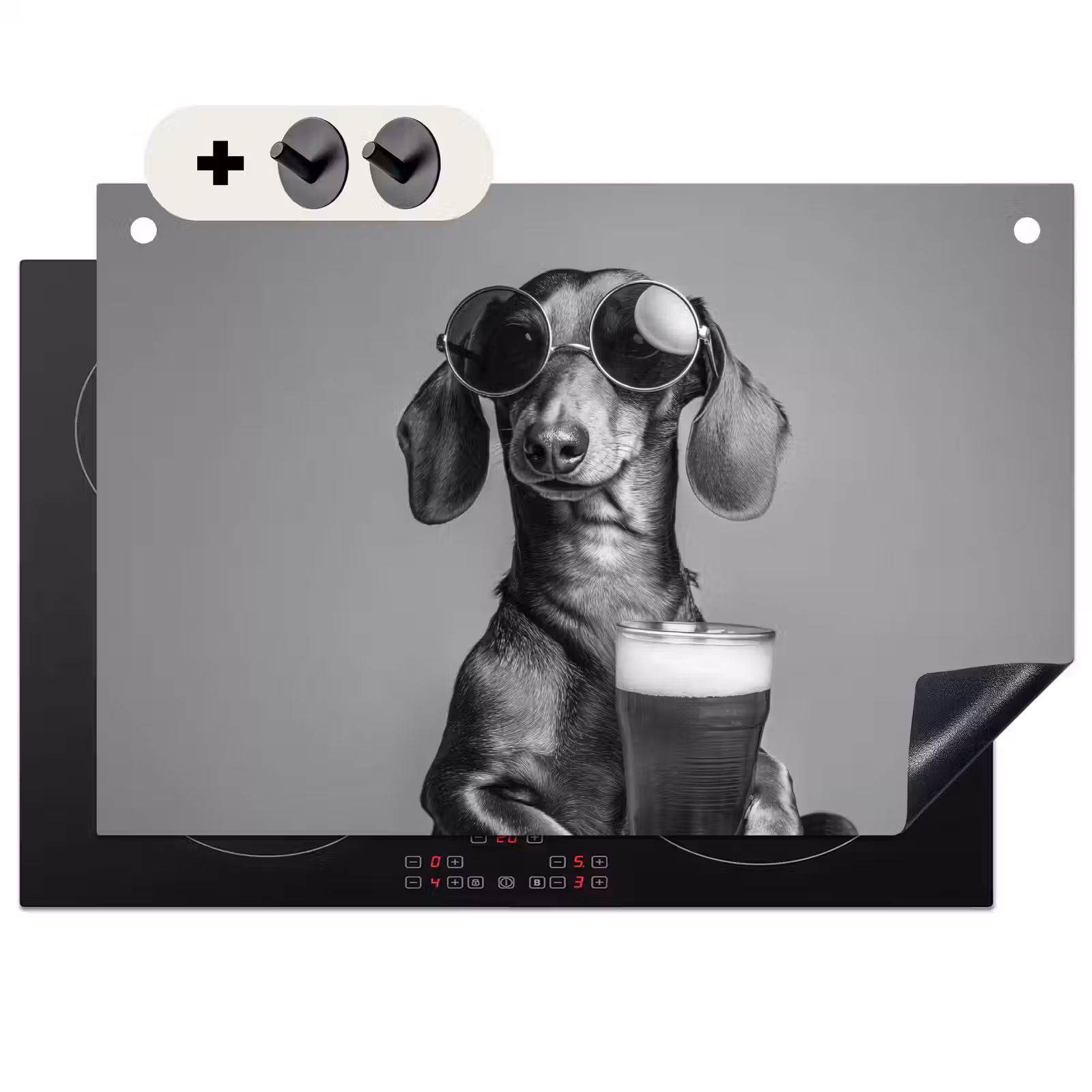 Inductie beschermer en spatscherm (2in1) - Teckel - Bier - Glas - Bril — 1