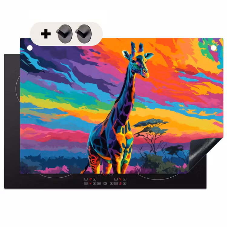 Inductie beschermer en spatscherm (2in1) - Giraffe - Savanna - Lucht - Gekleurd — 1