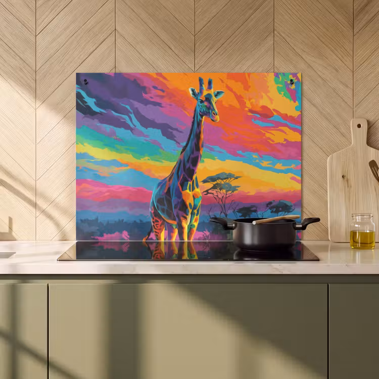 Inductie beschermer en spatscherm (2in1) - Giraffe - Savanna - Lucht - Gekleurd — 2