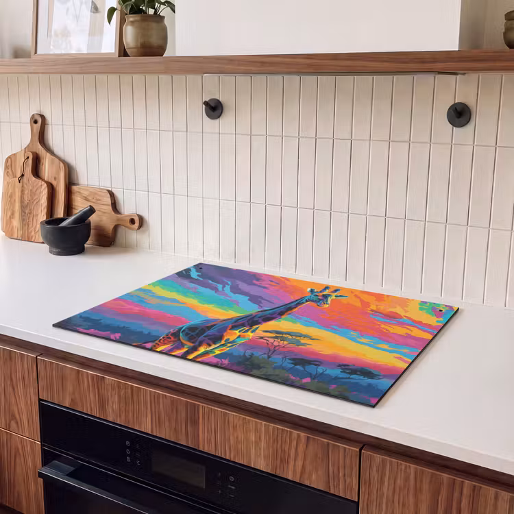 Inductie beschermer en spatscherm (2in1) - Giraffe - Savanna - Lucht - Gekleurd — 3