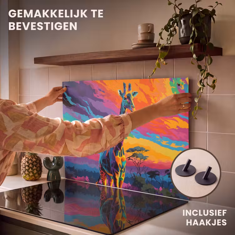 Inductie beschermer en spatscherm (2in1) - Giraffe - Savanna - Lucht - Gekleurd — 7