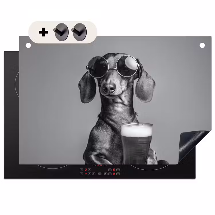 Inductie beschermer en spatscherm (2in1) - Teckel - Bier - Glas - Bril — 1