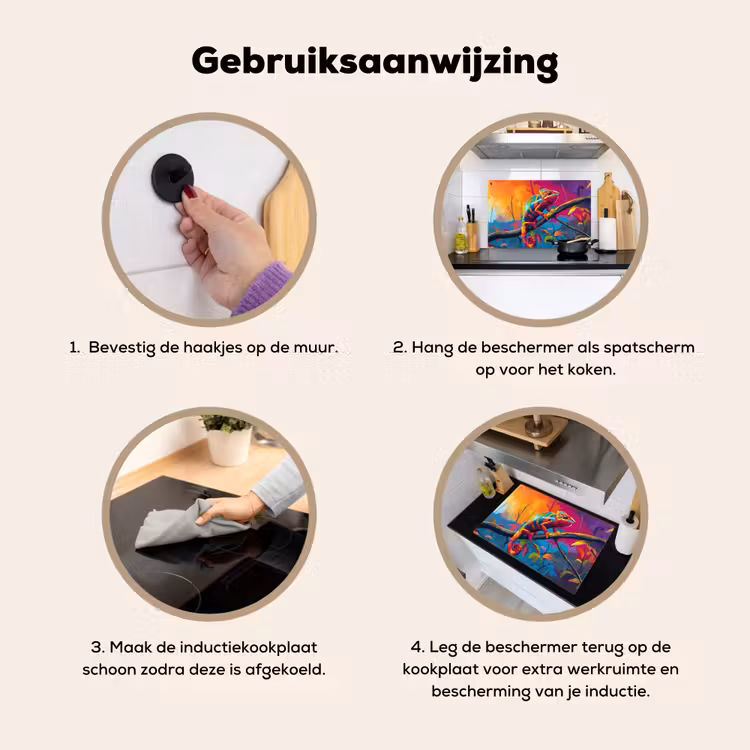 Inductie beschermer en spatscherm (2in1) - Kameleon - Tak - Gestreept - Bladeren — 6