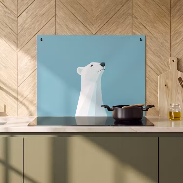 Inductie beschermer en spatscherm (2in1) - Ijsbeer - Lichtblauw - Minimalistisch — 2