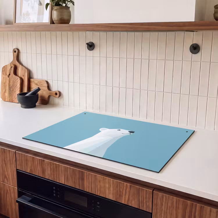 Inductie beschermer en spatscherm (2in1) - Ijsbeer - Lichtblauw - Minimalistisch — 3