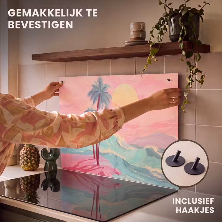 Inductie beschermer en spatscherm (2in1) - Palmbomen - Golven - Zee — 7