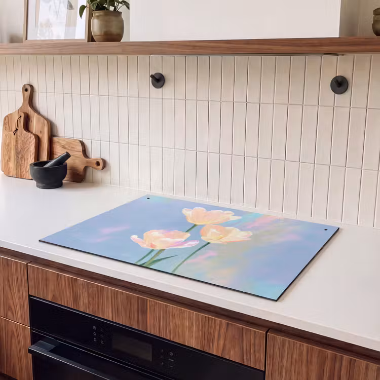 Inductie beschermer en spatscherm (2in1) - Tulpen - Roze accenten - Blauw — 3