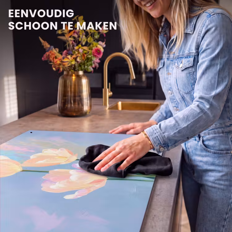Inductie beschermer en spatscherm (2in1) - Tulpen - Roze accenten - Blauw — 5