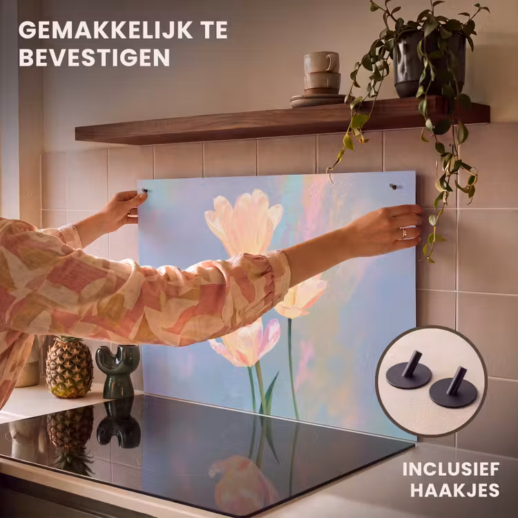 Inductie beschermer en spatscherm (2in1) - Tulpen - Roze accenten - Blauw — 7