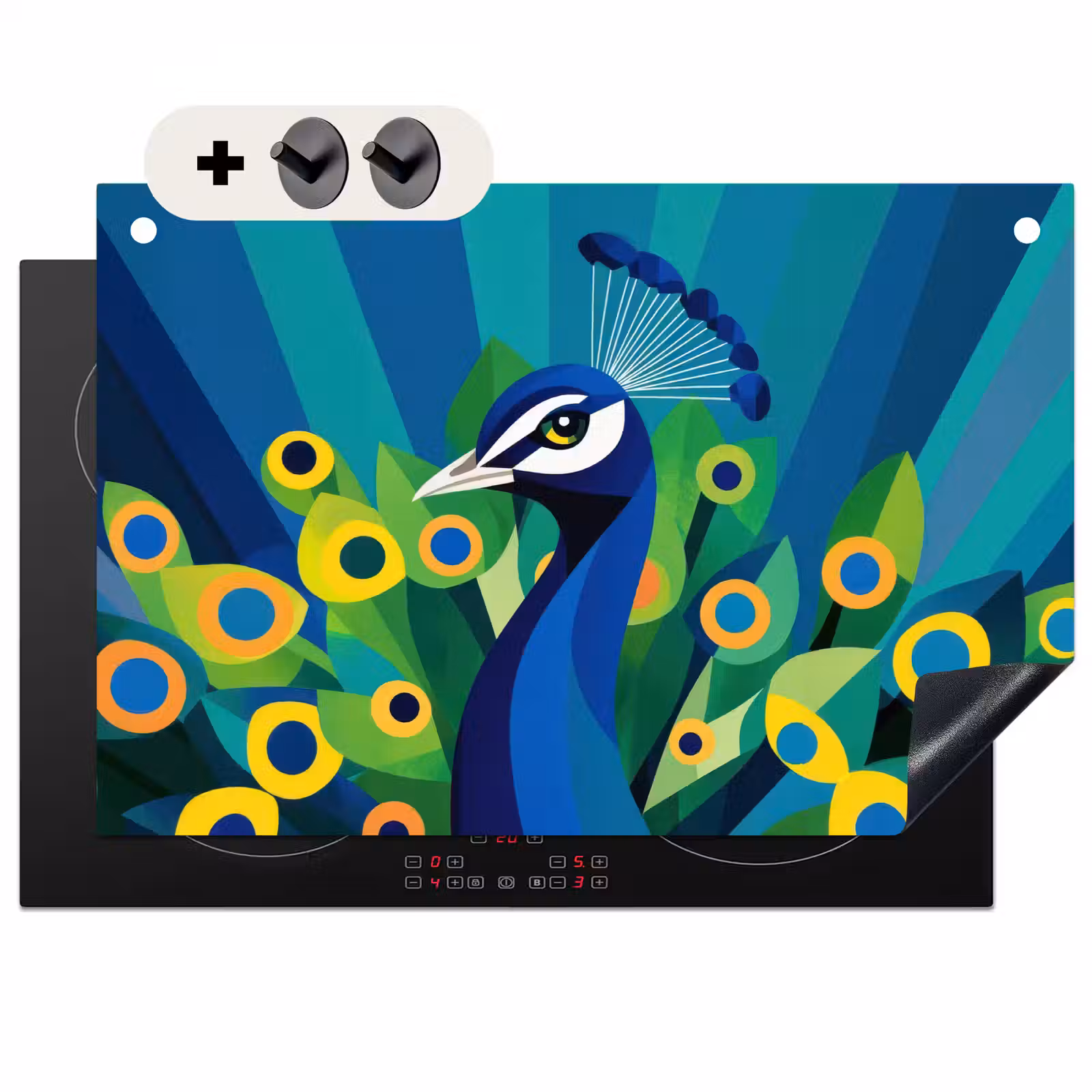 Inductie beschermer en spatscherm (2in1) - Pauw - Cirkels - Blauw — 1