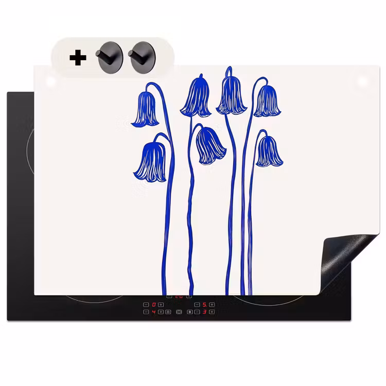 Inductie beschermer en spatscherm (2in1) - Bloemen - Blauw - Lijnen - Bloemblaadjes — 1