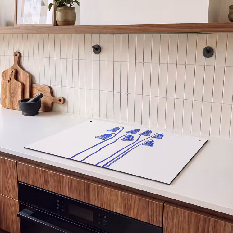 Inductie beschermer en spatscherm (2in1) - Bloemen - Blauw - Lijnen - Bloemblaadjes — 3