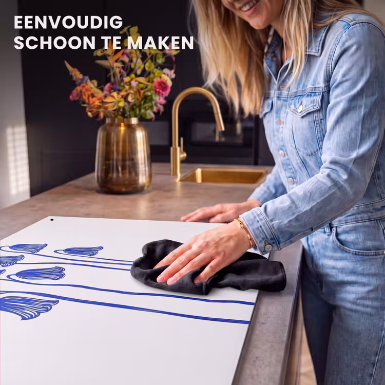 Inductie beschermer en spatscherm (2in1) - Bloemen - Blauw - Lijnen - Bloemblaadjes — 5