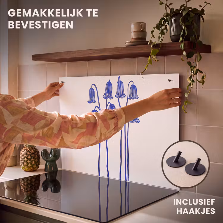 Inductie beschermer en spatscherm (2in1) - Bloemen - Blauw - Lijnen - Bloemblaadjes — 7