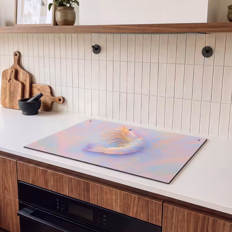 Inductie beschermer en spatscherm (2in1) - Garnaal - Subtiele structuur - Blauw - Roze — 3