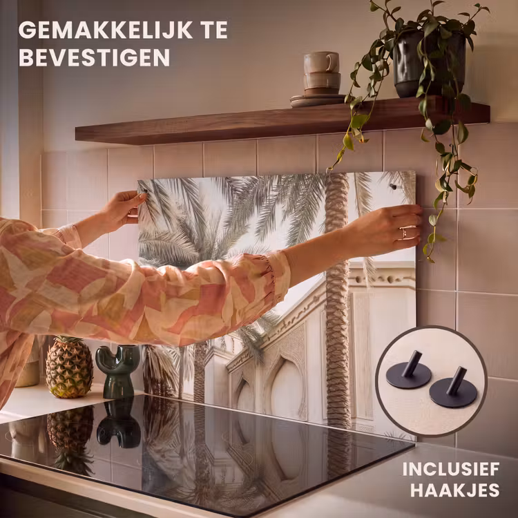 Inductie beschermer en spatscherm (2in1) - Gebouw - Palmbomen - Beige - Zon — 7