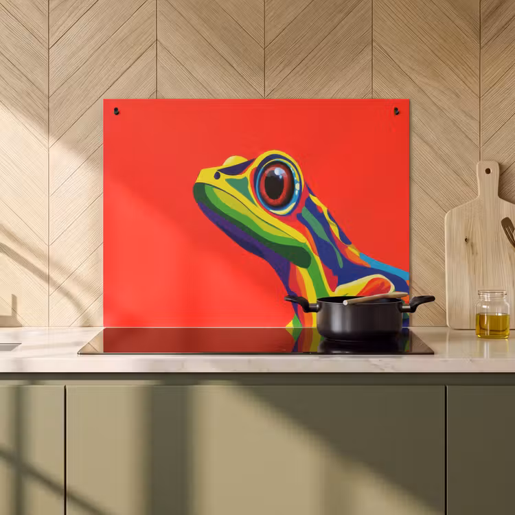 Inductie beschermer en spatscherm (2in1) - Kikker - Kleurrijk - Strepen - Ogen — 2