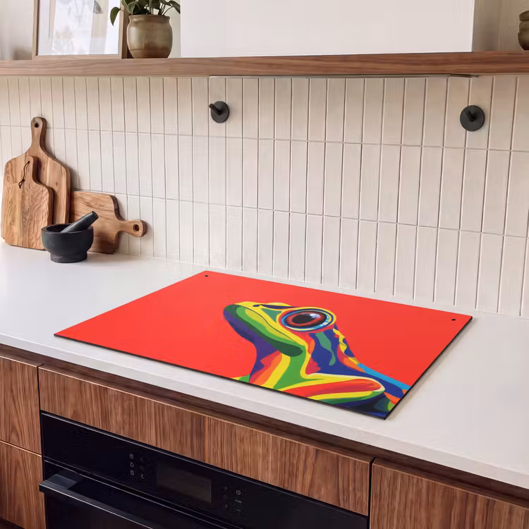 Inductie beschermer en spatscherm (2in1) - Kikker - Kleurrijk - Strepen - Ogen — 3