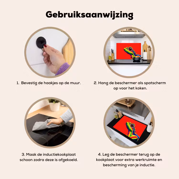 Inductie beschermer en spatscherm (2in1) - Kikker - Kleurrijk - Strepen - Ogen — 6