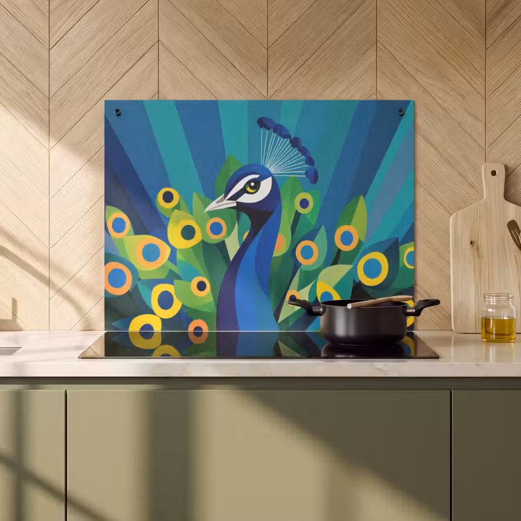 Inductie beschermer en spatscherm (2in1) - Pauw - Cirkels - Blauw — 2