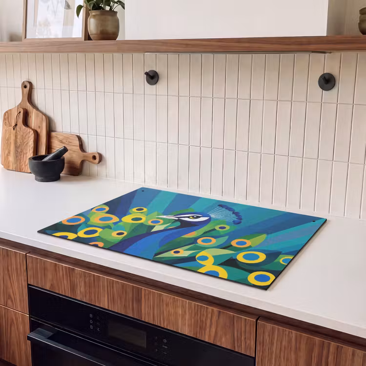 Inductie beschermer en spatscherm (2in1) - Pauw - Cirkels - Blauw — 3