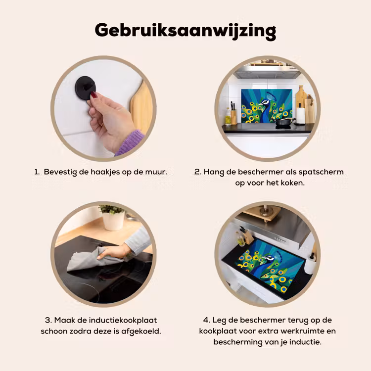 Inductie beschermer en spatscherm (2in1) - Pauw - Cirkels - Blauw — 6