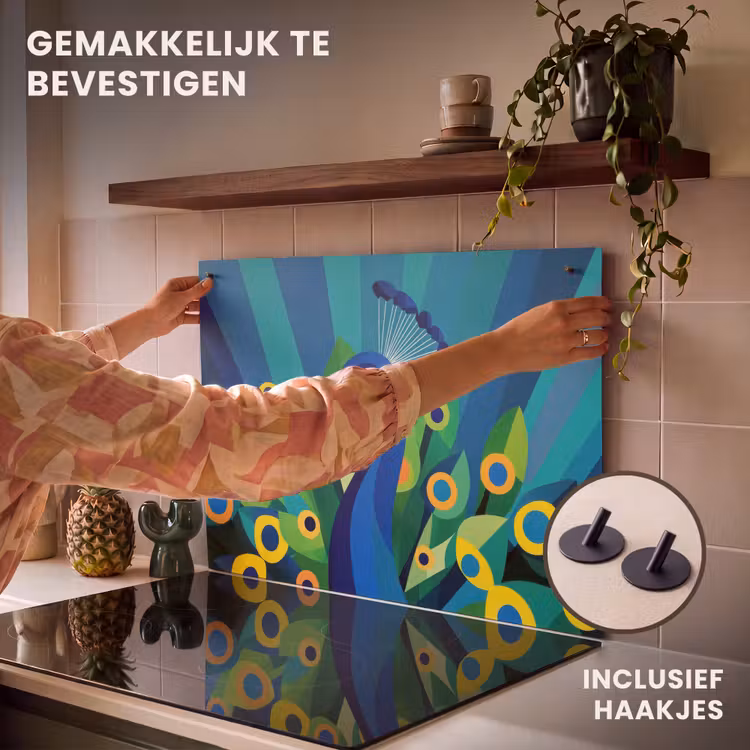 Inductie beschermer en spatscherm (2in1) - Pauw - Cirkels - Blauw — 7