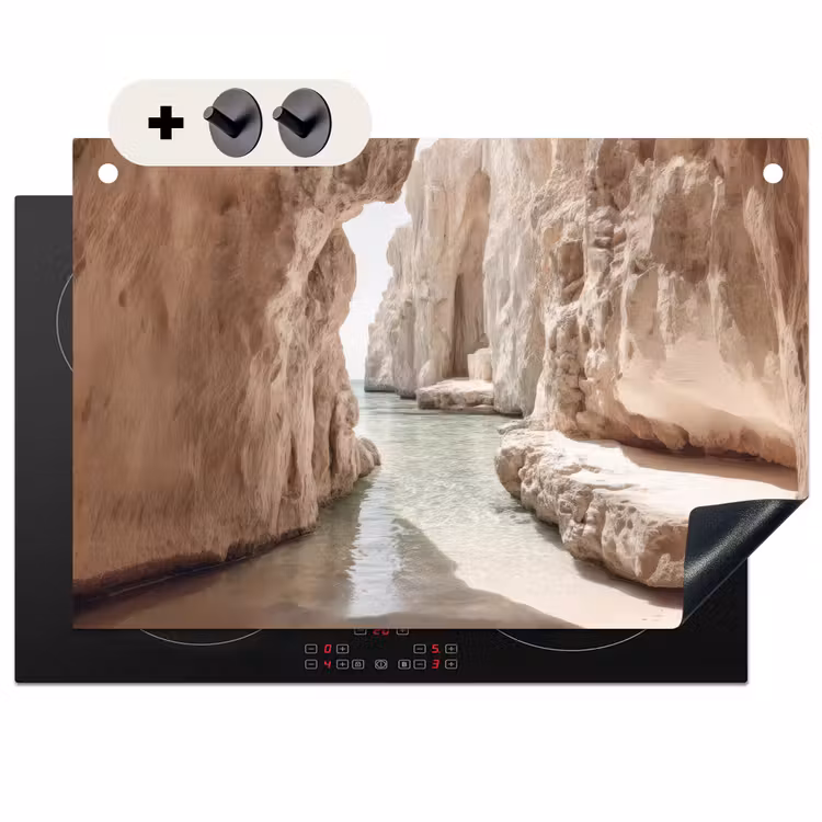 Inductie beschermer en spatscherm (2in1) - Rotsen - Zee - Zand - Kloof — 1