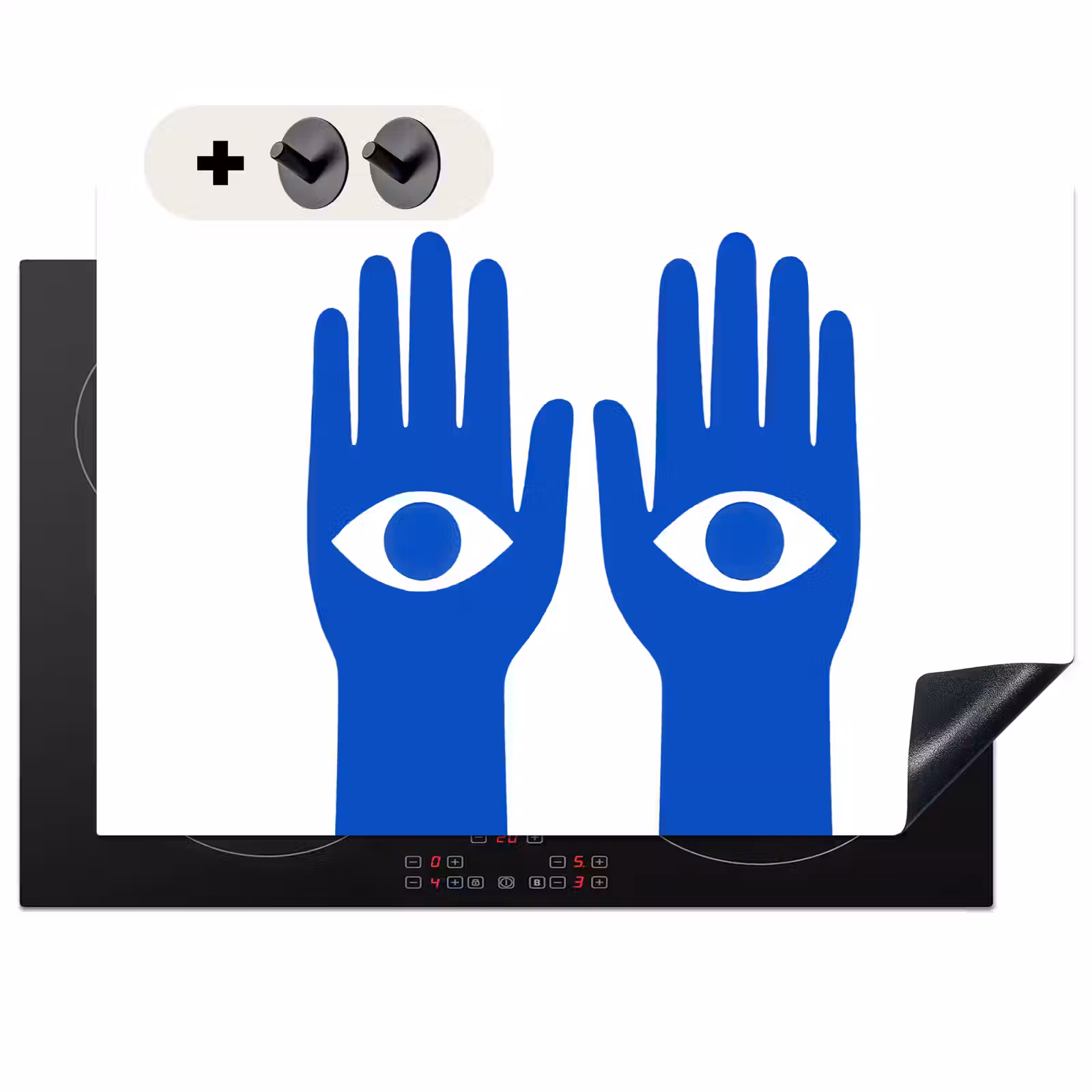 Inductie beschermer en spatscherm (2in1) - Handen - Twee - Ogen - Blauw — 1