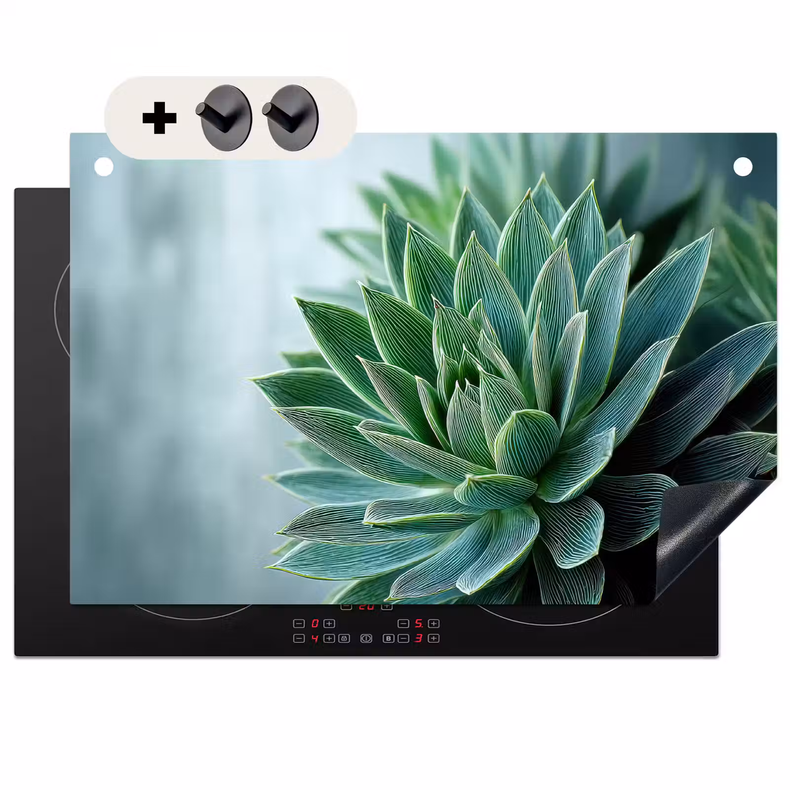 Inductie beschermer en spatscherm (2in1) - Vetplant - Bladeren - Groen - Wazig — 1