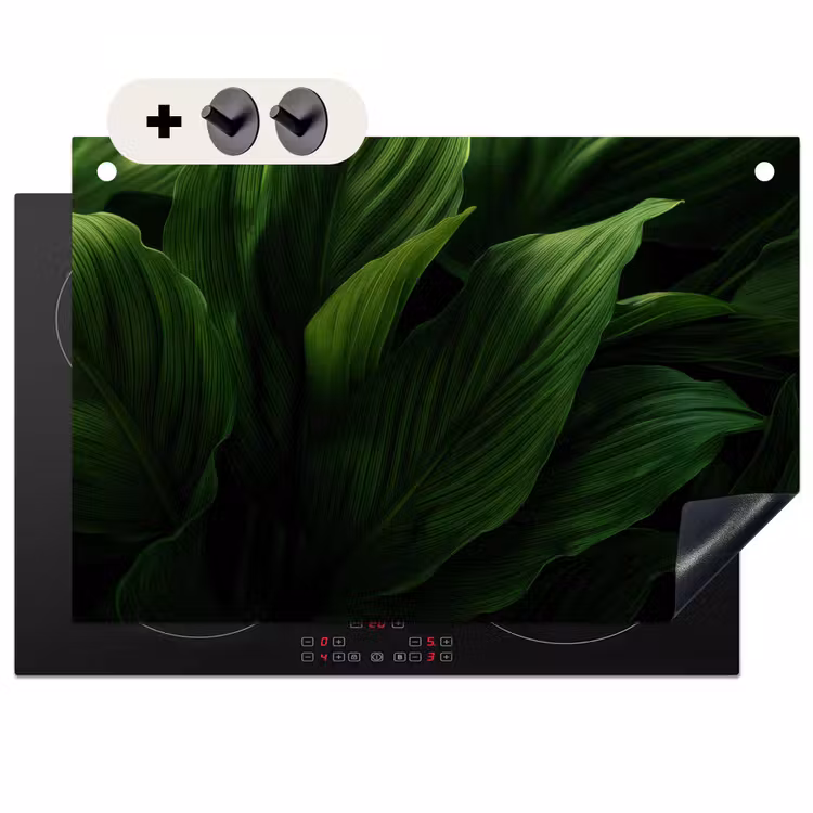 Inductie beschermer en spatscherm (2in1) - Bladeren - Schaduw - Groen - Textuur — 1