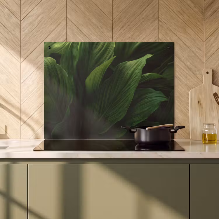 Inductie beschermer en spatscherm (2in1) - Bladeren - Schaduw - Groen - Textuur — 2