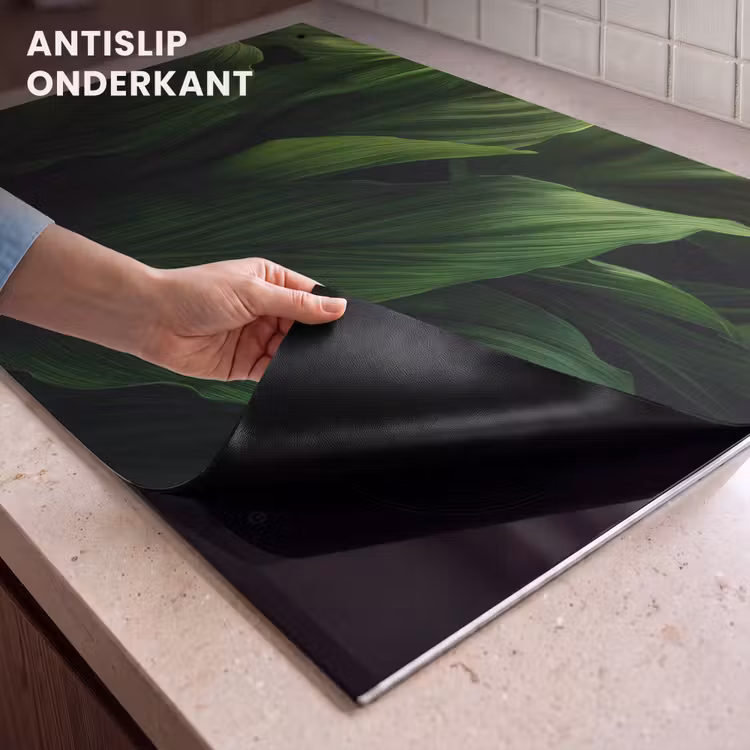 Inductie beschermer en spatscherm (2in1) - Bladeren - Schaduw - Groen - Textuur — 4