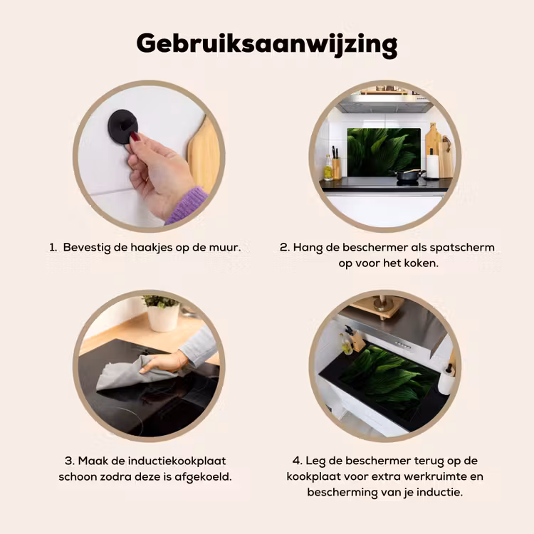 Inductie beschermer en spatscherm (2in1) - Bladeren - Schaduw - Groen - Textuur — 6