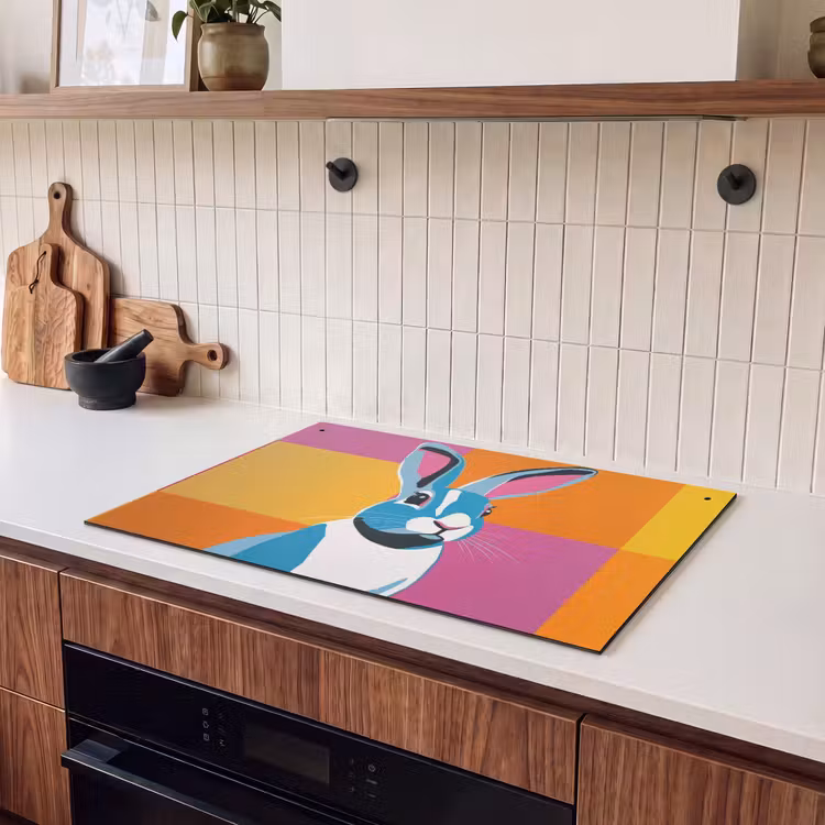 Inductie beschermer en spatscherm (2in1) - Haas - Kleurvakken - Oren - Roze — 3