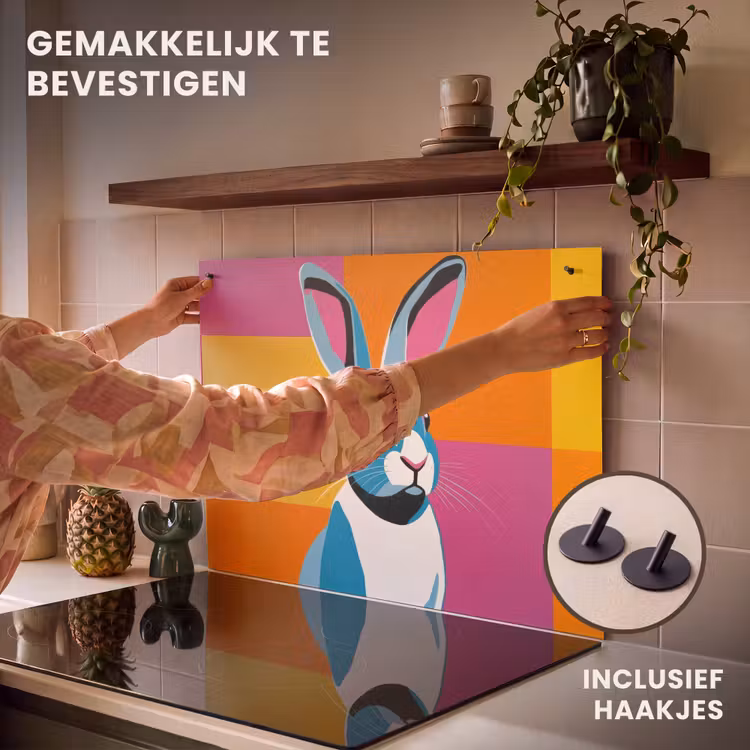 Inductie beschermer en spatscherm (2in1) - Haas - Kleurvakken - Oren - Roze — 7