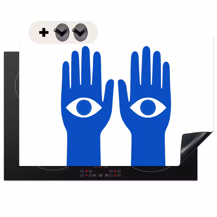 Inductie beschermer en spatscherm (2in1) - Handen - Twee - Ogen - Blauw — 1