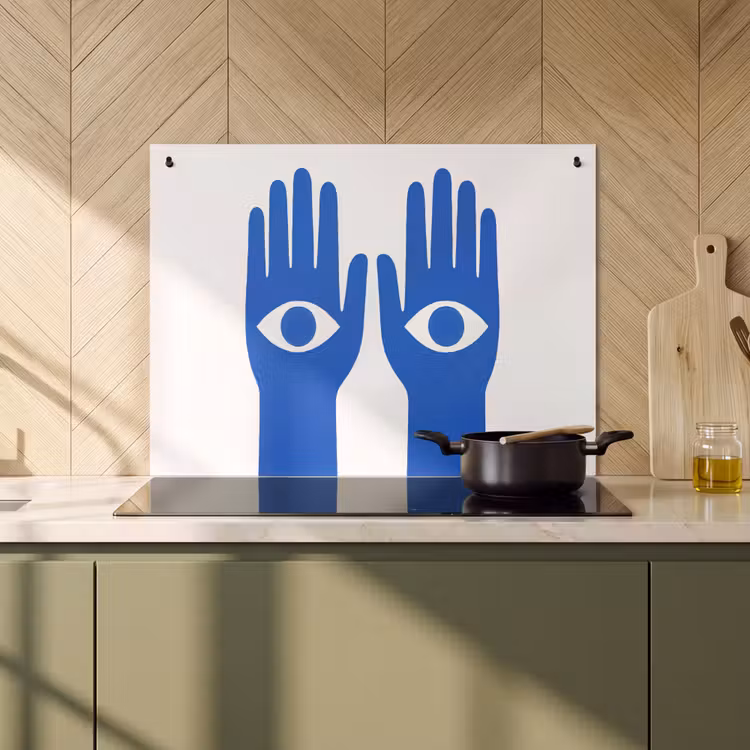 Inductie beschermer en spatscherm (2in1) - Handen - Twee - Ogen - Blauw — 2