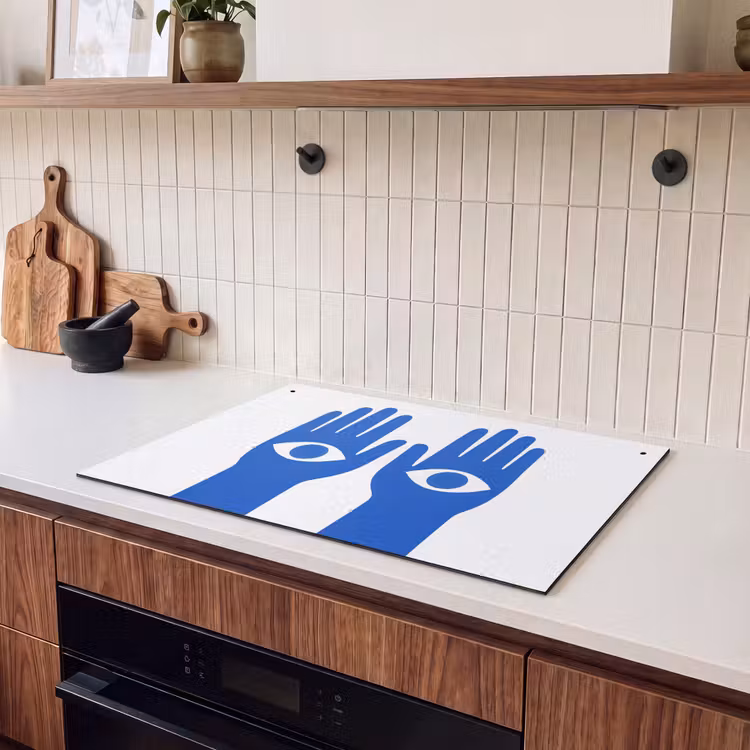 Inductie beschermer en spatscherm (2in1) - Handen - Twee - Ogen - Blauw — 3