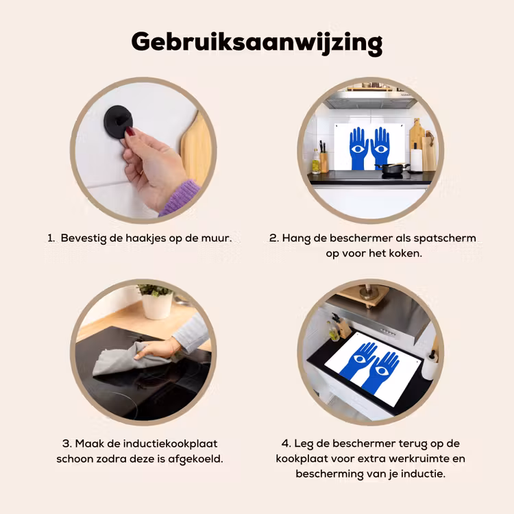 Inductie beschermer en spatscherm (2in1) - Handen - Twee - Ogen - Blauw — 6