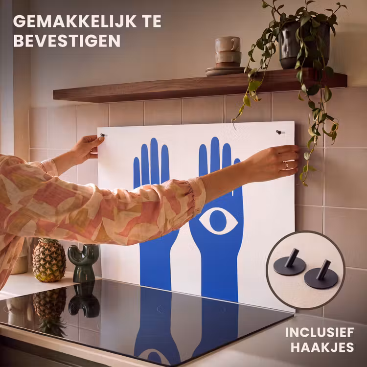 Inductie beschermer en spatscherm (2in1) - Handen - Twee - Ogen - Blauw — 7