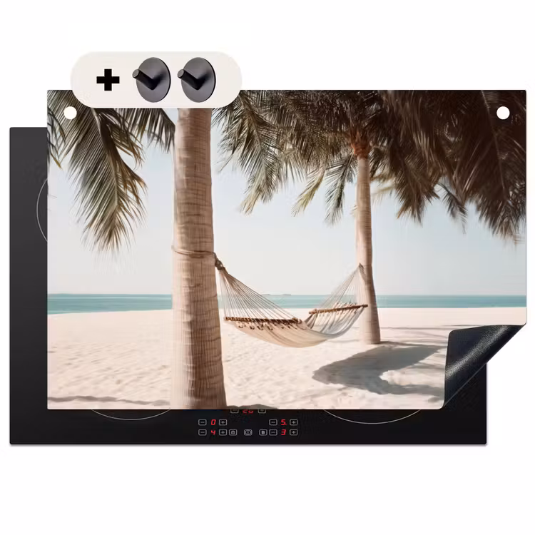 Inductie beschermer en spatscherm (2in1) - Hangmat - Palmbomen - Strand - Zee — 1