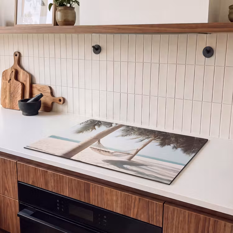 Inductie beschermer en spatscherm (2in1) - Hangmat - Palmbomen - Strand - Zee — 3