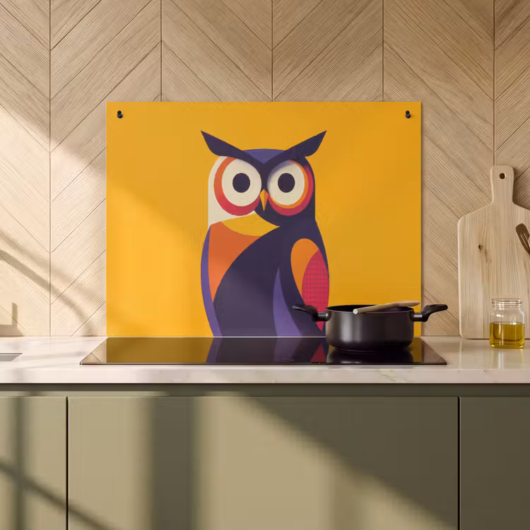 Inductie beschermer en spatscherm (2in1) - Uil - Grafisch - Kleurrijk - Ogen — 2